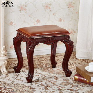 You fuyin makeup stool dressing chair guzheng piano stool single european dressing table stool american makeup chair chinese classic dark brown square brown leather