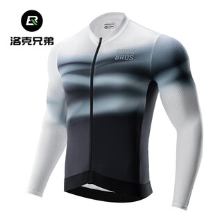Rock brothers cycling jersey long sleeve top spring and summer men's cycling sports mountain road cycling clothing breathable and quick-drying black and white xl