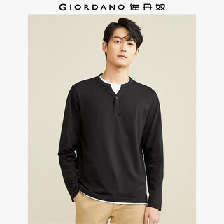 Giordano henley shirt men's pure cotton solid color bottoming shirt men's henley collar long-sleeved t-shirt men 01024821