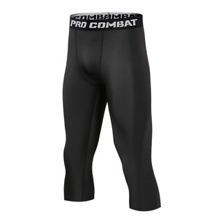 Niukaile tights men's sports running fitness training quick-drying compression high-elastic basket football leggings cropped pants (black) l recommended height 165-170cm