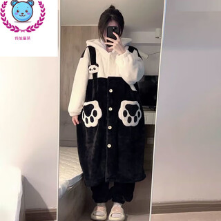 Brudin big children's pajamas 12-15 years old female winter coral velvet black and white panda coral velvet pajamas for female students winter thickened suspenders panda (single nightgown) 170 m size 80-100jin jin equals 0.5 kg