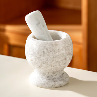 Onlycook natural marble garlic pounder household old-fashioned stone mortar pounder grinder manual garlic pressing and garlic paste-white