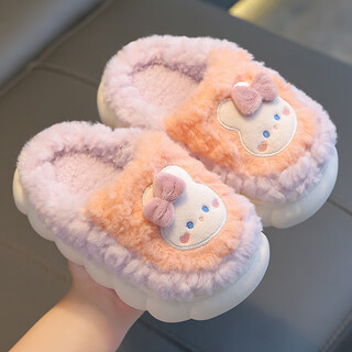 Bangboshi children's cotton slippers for boys and girls in winter, warm and velvet thickened, cute woolen cotton slippers for small and medium-sized children, watermelon red rabbit slippers, size 32/33 (inner length 19cm, suitable for 5-6 years old)