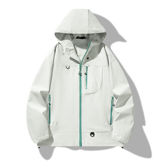 Aclosmil autumn men's and women's outdoor travel cycling top work clothes couple windproof and waterproof hooded jacket light bean green m