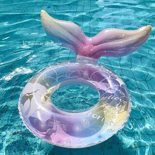 Xuanyan ins swimming ring parent-child mermaid children's armpit ring 2025 summer transparent thickened sequin buoyancy lifebuoy mermaid tail ring 70cm