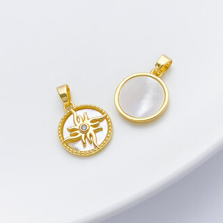 Fat donglai same style pearl pendant accessories angel 14k gold-covered color-preserving white mother-of-pearl rose sun pendant diy sun pendant 14mm 1 piece