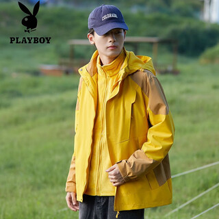 Playboy (playboy) three-in-one jacket custom work clothes printed with logo thick velvet autumn and winter 4s store corporate work jacket orange-general style fleece liner 3xl