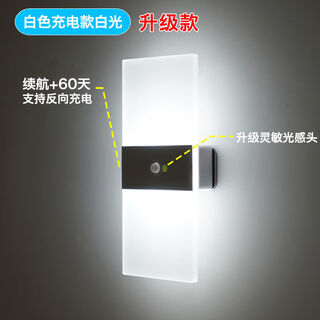 Yaotian wall lamp bedside lamp bedroom touch sensing unplugged no wiring rechargeable living room aisle corridor wall night light rechargeable (human body sensing) white rectangular white