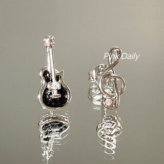 Mrs. win guitar note earrings 925 silver-plated needle asymmetric cute violin earrings design niche earrings super flash guitar note earrings one pair a21-207 one