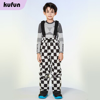 Kufeng (kufun) children's ski clothing suit for women and men new snow clothing tops single board and double board equipment waterproof jacket for children black and white checkerboard overalls one size 110