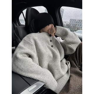 7 excellent products lazy style sweater men's autumn and winter new retro henry collar woolen sweater jacket loose top men sbxs-s32 light gray l