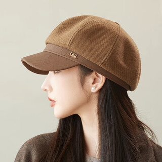 Shenggeer octagonal beret women's autumn and winter korean version versatile 2025 new british retro face-showing small fashion newsboy hat brown one size