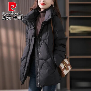 Pierre cardin black down jacket 2026 winter hooded new korean style design loose warm large size jacket warm coat women black 3xl 150-165jin jin is equal to 0.5 kg