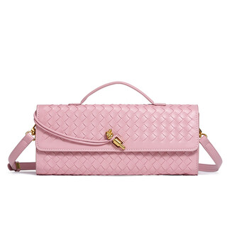 Hong kong version of hand-woven one-shoulder accordion bag, fashionable and trendy baguette bag, simple and fashionable hand-held cross-body bag for women 1893# lotus pink 30.5*4*12.5cm