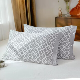 Frangomu gauze pillowcase single pack, one pair, thickened and extra large, light luxury pillowcase, sweat-absorbent and breathable, adult style, suitable for all seasons, four-leaf clover gray, two packs (50x75)