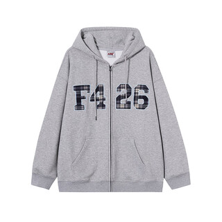F426 zhao lusi's same style spring hip-hop loose large logo plaid embroidered sweatshirt jacket floral gray m