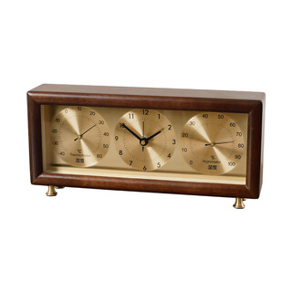 Combas solid wood table clock home living room mechanical thermometer and hygrometer desktop clock 501 (walnut + brass)