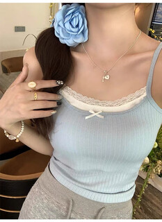 Ziyunyoumeng enchante dreamwear seamless fake two-piece lace camisole women's summer slim fit with chest padding and wearable sleeveless t-shirt, blue f code