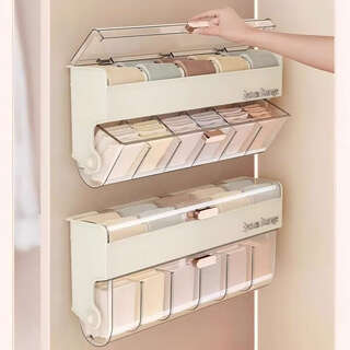 Bonnie meijia wall-mounted underwear storage box, transparent lidded sock partition organizer, dormitory three-in-one storage artifact, 1 pack - cream color, covered and placed in compartments, buy with confidence (free reissue if damaged)