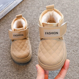 Lurang song baby toddler shoes winter infants and toddlers plus velvet warm soft sole non-slip children's cotton shoes 0 to 3 years old baby shoes khaki color 25 size 16cm inner length