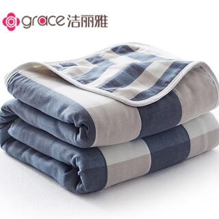 Qiaobo lai's new six-layer gauze towel quilt cotton blanket quilt thin children's baby blanket cotton gauze summer ab blue grid 90x100cm sofa shawl blanket