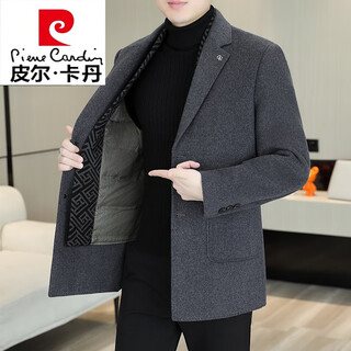 Pierre cardin double-sided woolen coat men's mid-length woolen windbreaker high-end casual suit collar down gallbladder coat 8669 gray double-sided woolen removable down liner m suitable for 95-115jin jin equals 0.5 kg