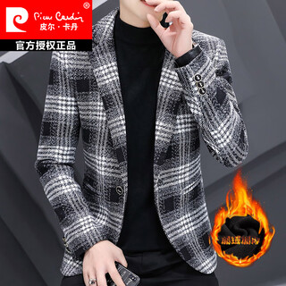 皮尔卡丹（pierre cardin）2025加绒西装男士外套休闲小西服男韩版男装冬季加厚潮流单西服 灰色 XL 【120-135】