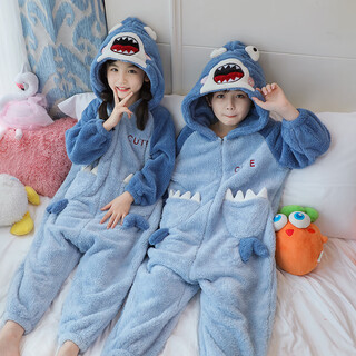 Shark boys' one-piece pajamas winter thickened coral velvet animal boys and girls medium and large children's plush thermal sleeping bag hy-212 m 10 yards (110-120c)