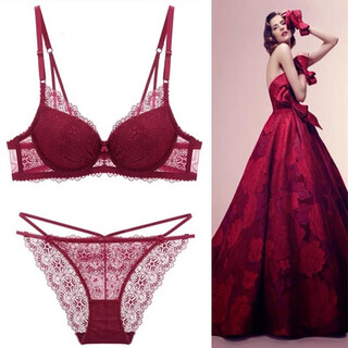 Victoria palace lace bra set thin top and bottom thick molded cup small breast push-up thin underwear black bra anti-sagging bra burgundy 75b