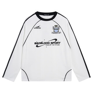 Badblood korean trendy brand long-sleeved jersey women's loose retro casual round neck top couple american new style white s