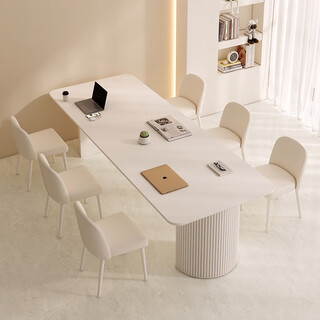 Abigail light luxury slate conference table cream style negotiation long table modern simple pure white 2m work table long table and chair combination single table 180 long * 80 wide * 75 high