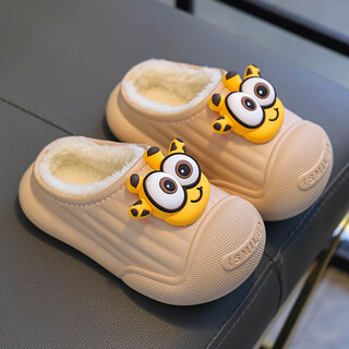 Hafeizhu children's cotton slippers winter bag heel boys girls princess indoor waterproof warm anti-slip baby parent-child home shoes brown (slippers) 32-33 sizes inner length 19cm