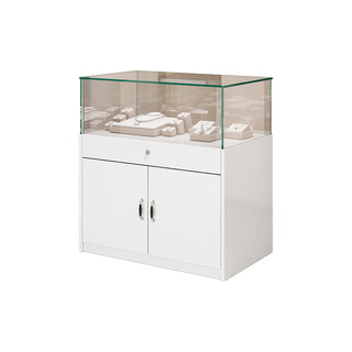 Aigujie jewelry display cabinet glass jewelry cabinet paint jewelry counter live broadcast room display cabinet museum exhibition display cabinet 80*40*90 pull-out counter (white)