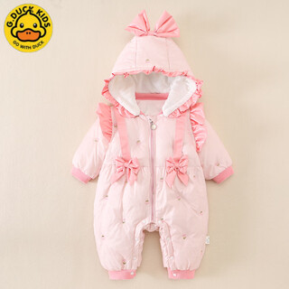 G.duck baby jumpsuit winter clothing newborn princess cotton clothing super fashionable baby girl clothes winter thickened velvet cotton clothing pink 90cm suitable for height 80-age one and a half years old to about 2 years old