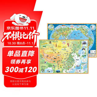 少年儿童中国知识地图+世界知识地图（套装共2册）折叠大尺寸1m*0.7m儿童手绘地图  