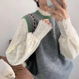 Miao yijia xiaoxiangfeng half turtleneck lace bottoming shirt for women, which can be worn outside, foreign style autumn and winter 2025 new long-sleeved high-end sense xiaoxiangfeng white hollow lace half turtleneck bottoming shirt, one size fits all, recommended 80-115jin jin is equal to 0.5kg