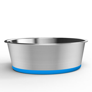 Auman lisa pet bowl full bottom silicone non-slip thickened stainless steel dog bowl medium-sized dog bowl large dog anti-knock over grass blue bottom s-recommended pet weight 15jin jin is equal to 0.5kg within