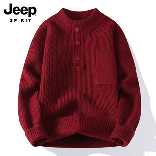 Jeep spiritjeepspirit henry collar sweater men's 2025 autumn trendy loose casual youth knitted sweater men 25663 burgundy m
