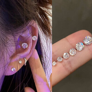 Miaozhan six-piece set of zircon earrings, small and exquisite, cold style earrings, ins trendy style, 520 gift for girlfriend, zircon 6-piece set