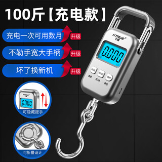 Ktrue portable portable electronic scale 50kg high-precision portable home grocery luggage express hook spring fish weigher small hook scale silver model 100jin jin is equal to 0.5kg charging upgrade type-c
