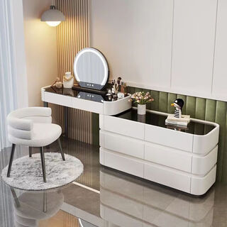 2025 new cream style solid wood slate dressing table and drawer cabinet integrated dressing table bedroom modern simple dressing table snow milk white 1 meter 6 bucket side cabinet slate 800mm table + cabinet + mirror + octagonal stool
