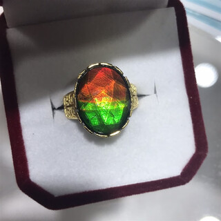 Ancient ink black crystal gemstone, natural canadian ammolite ring for men and women, li juming's new direct sales koite