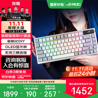 ROG夜魔 机械键盘 无线/蓝牙三模游戏键盘 RGB热插拔客制化Gasket结构OLED屏键盘 【国家补贴】月耀白 雪武白轴
