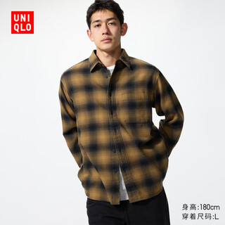 Uniqlo men's and women's flannel plaid shirt long-sleeved shirt thin jacket 25 autumn and winter 480767 47 khaki xl