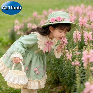 A 21 funb girls 2026 autumn and winter new lolita sweet dress palace style western style princess dress birthday puffy dress a79 green western style sweet dress 120 cm