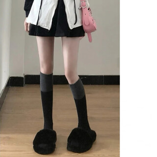 Vcictiolia gray is really great. socks for women, calf socks, spliced spring and autumn trendy knee-high socks, gray spliced calf socks, one size fits all.