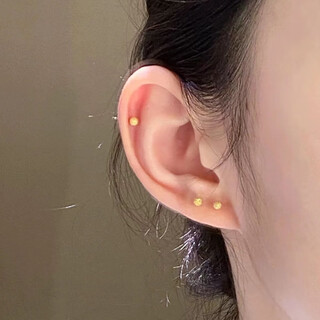 Vatican-made old phoenix gold shop style ear piercing hypoallergenic small golden beans mini gold beads gold-plated small earrings pure earrings 4mm frosted small golden beans hypoallergenic