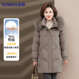 Romon 90 duck down fox fur collar mother's down jacket for middle-aged and elderly women winter mid-length thickened warm coat