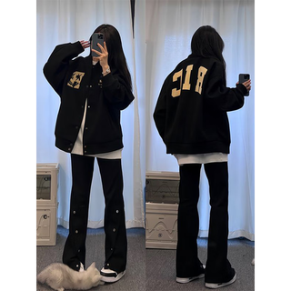 Katuchi american retro baseball uniform jacket men's spring ootd wear couple pilot jacket trendy brand top men's black l