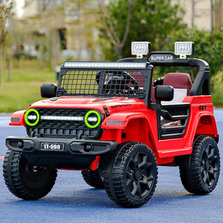 Shanghaojia children's electric car four-wheel toy car can seat 3-6 years old baby remote control car children can drive off-road vehicle red four-wheel drive bluetooth remote control + leather seat large battery